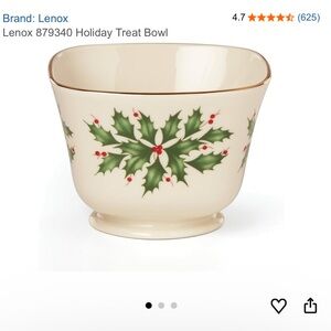 Lenox Cream and Green Holly Treat Bowl